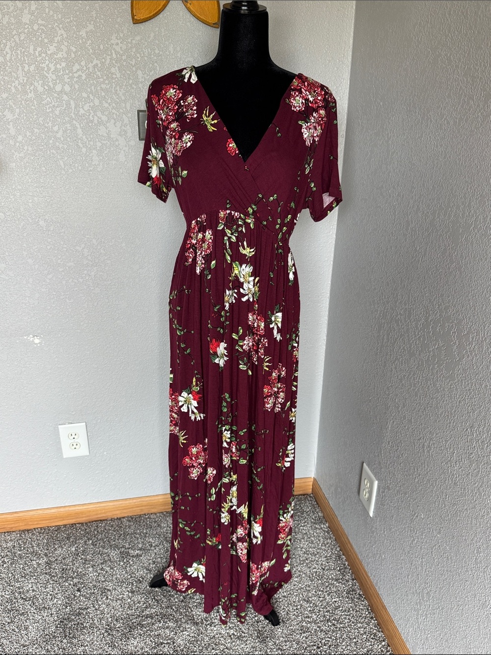Floral Wrap Maxi Dress in Burgundy